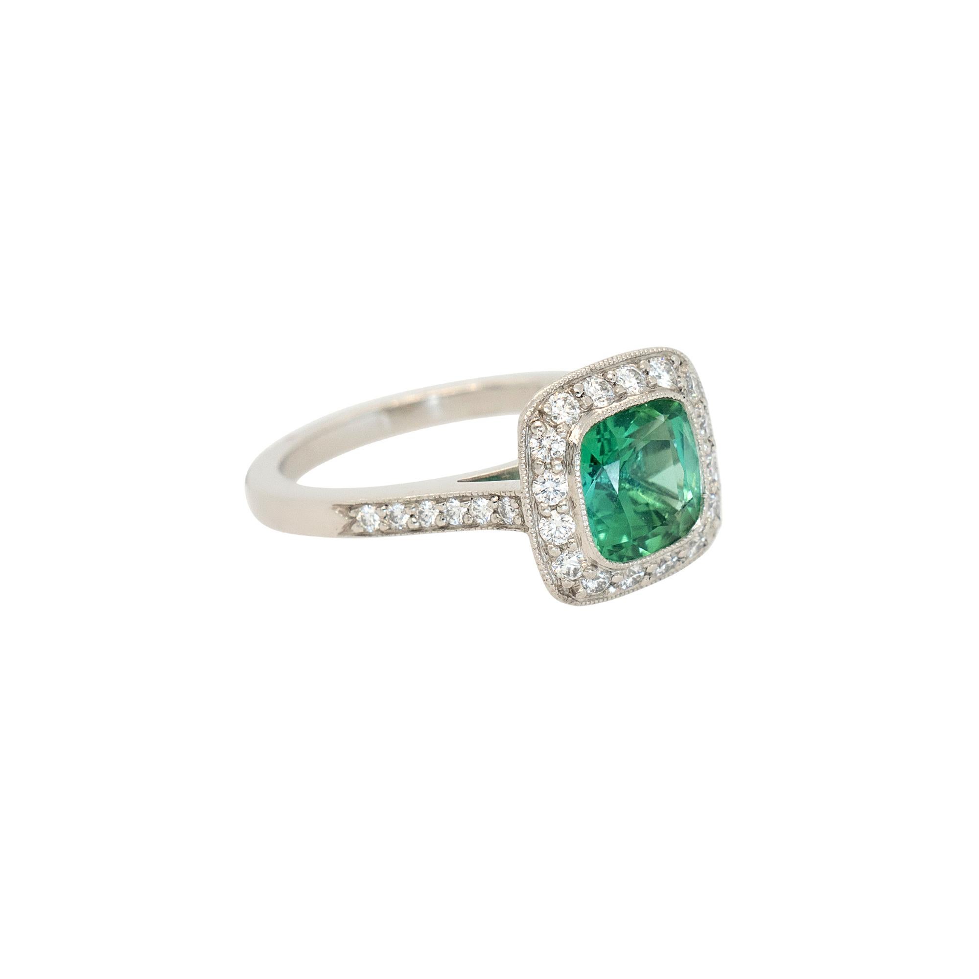 Modern Tiffany & Co. Platinum Cushion Cut GIA Certified Green Tourmaline Ring For Sale