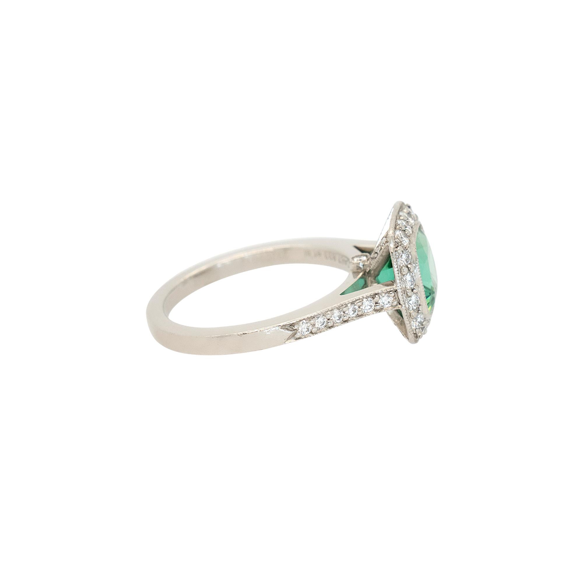 Tiffany & Co. Platinum Cushion Cut GIA Certified Green Tourmaline Ring In Excellent Condition For Sale In Boca Raton, FL