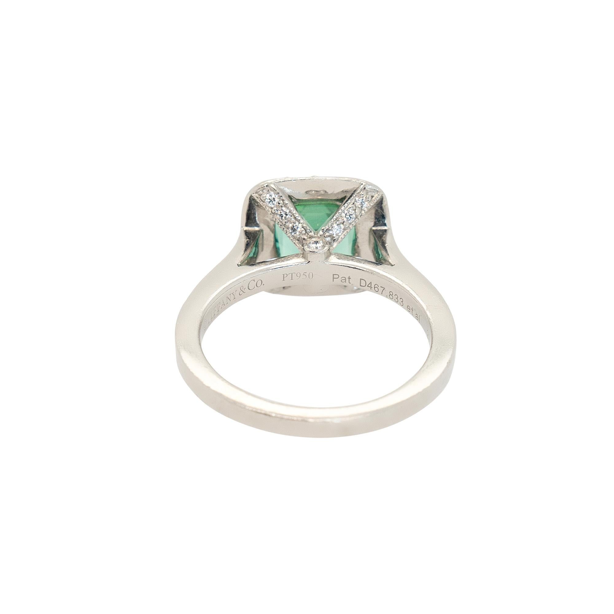 Women's Tiffany & Co. Platinum Cushion Cut GIA Certified Green Tourmaline Ring For Sale