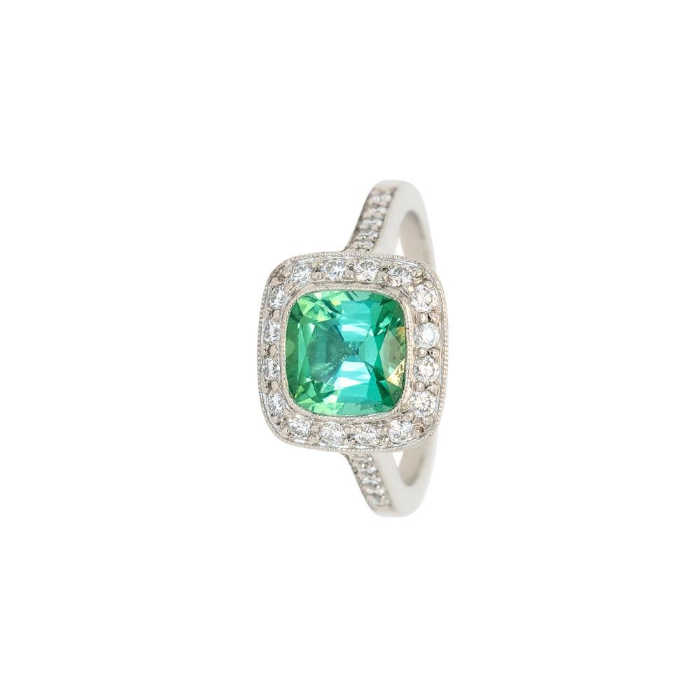Tiffany & Co. Platinum Cushion Cut GIA Certified Green Tourmaline Ring For Sale 2