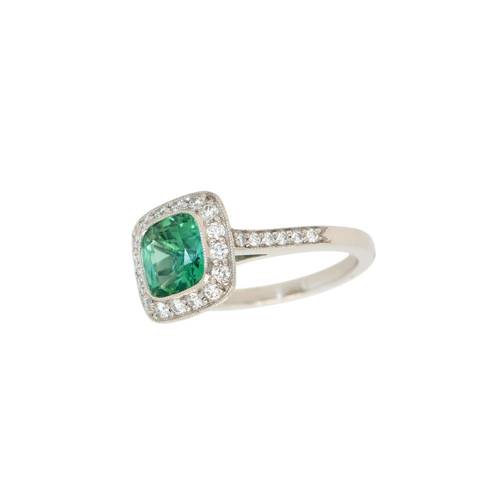 Tiffany & Co. Platinum Cushion Cut GIA Certified Green Tourmaline Ring For Sale 3