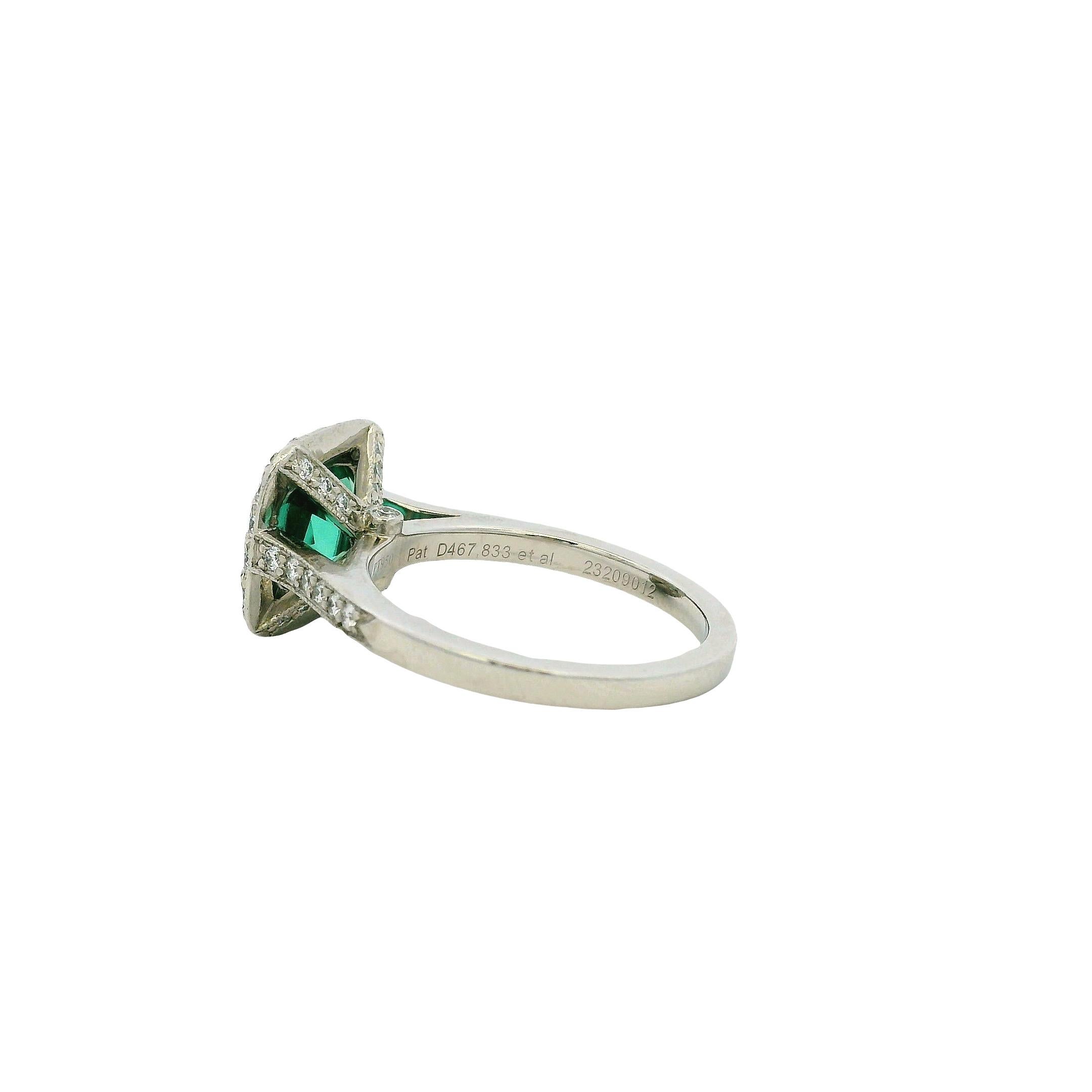 Tiffany & Co. Platin Cushion Cut GIA zertifizierter grüner Turmalin Ring im Angebot 1