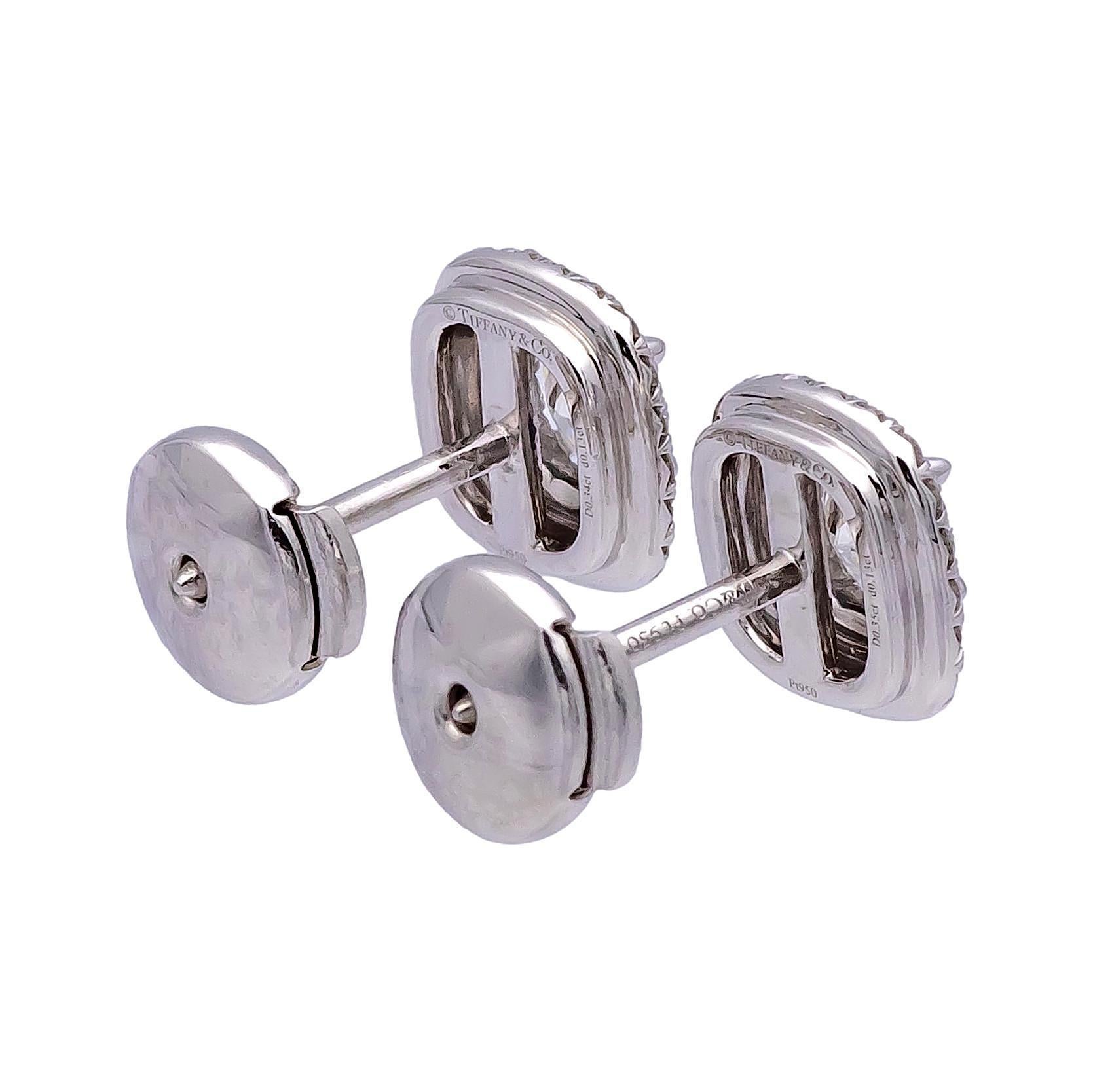 Cushion Cut Tiffany & Co. Platinum Cushion Double Soleste 0.95ct TW Stud Earrings HVVS1
