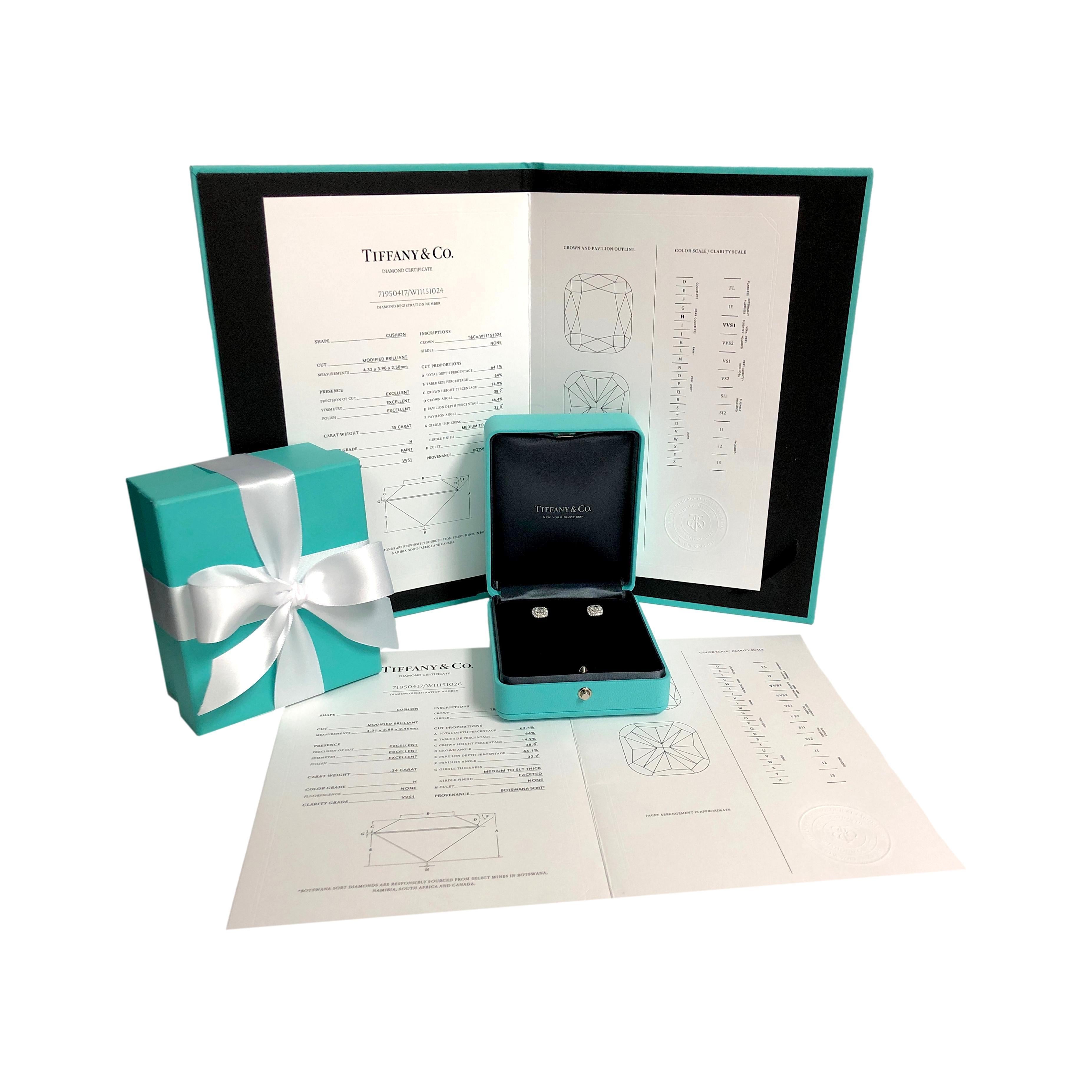 Tiffany & Co. Platinum Cushion Double Soleste 0.95ct TW Stud Earrings HVVS1 2