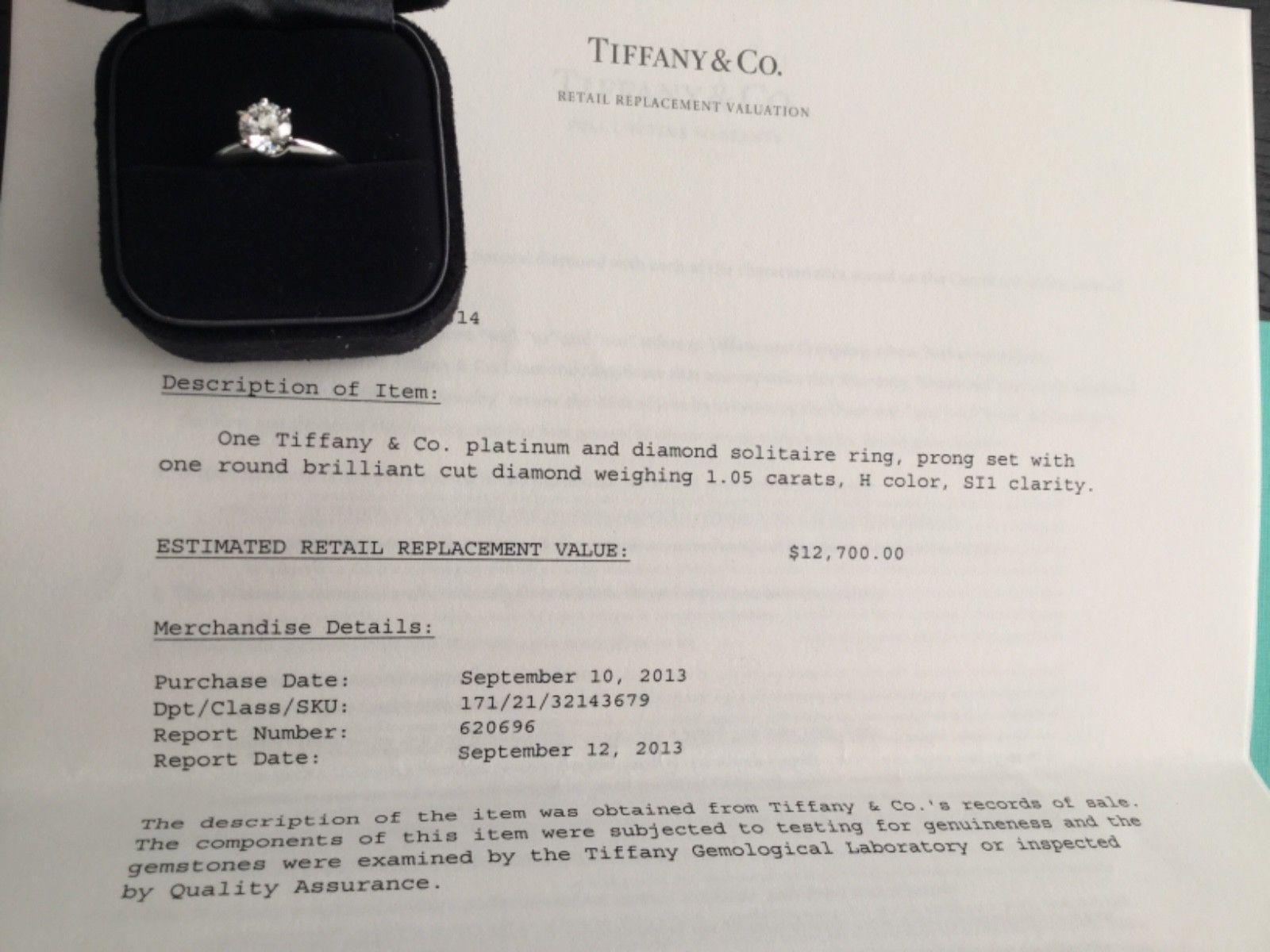 Tiffany & Co. Platinum Diamond 1.05 Carat Round Engagement Ring H 5