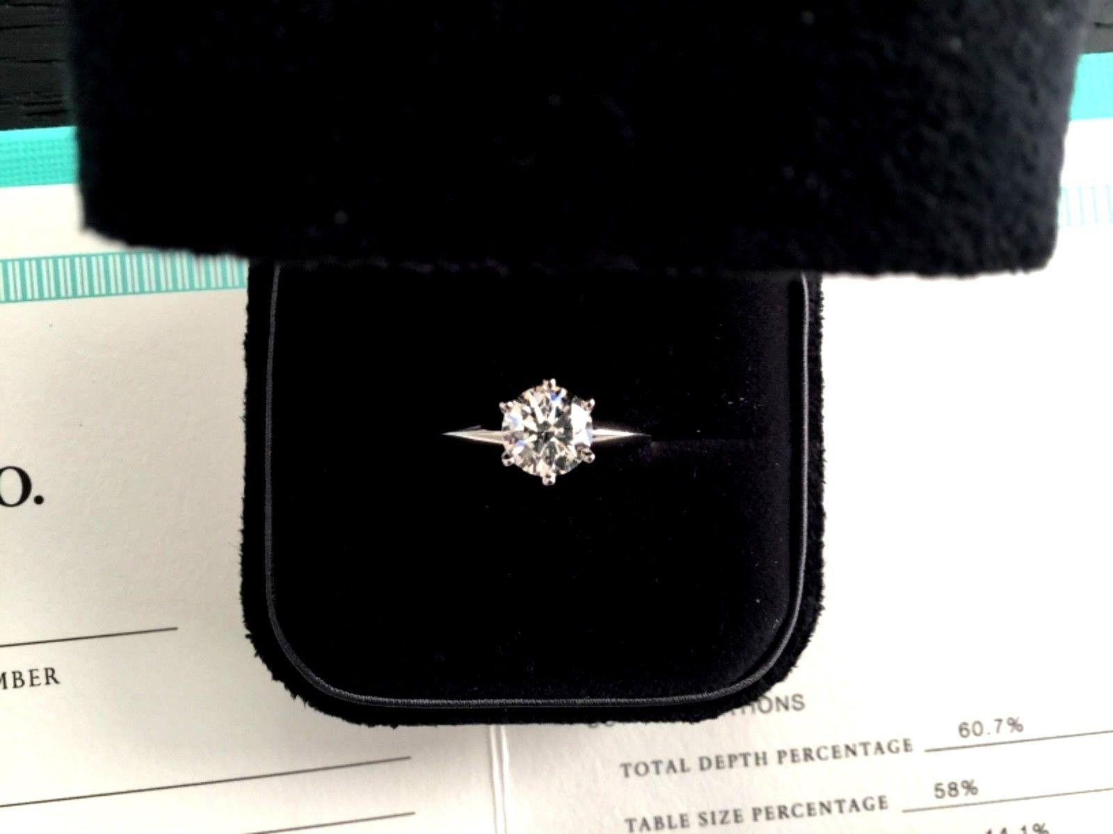 Tiffany & Co. Platinum Diamond 1.05 Carat Round Engagement Ring H 8