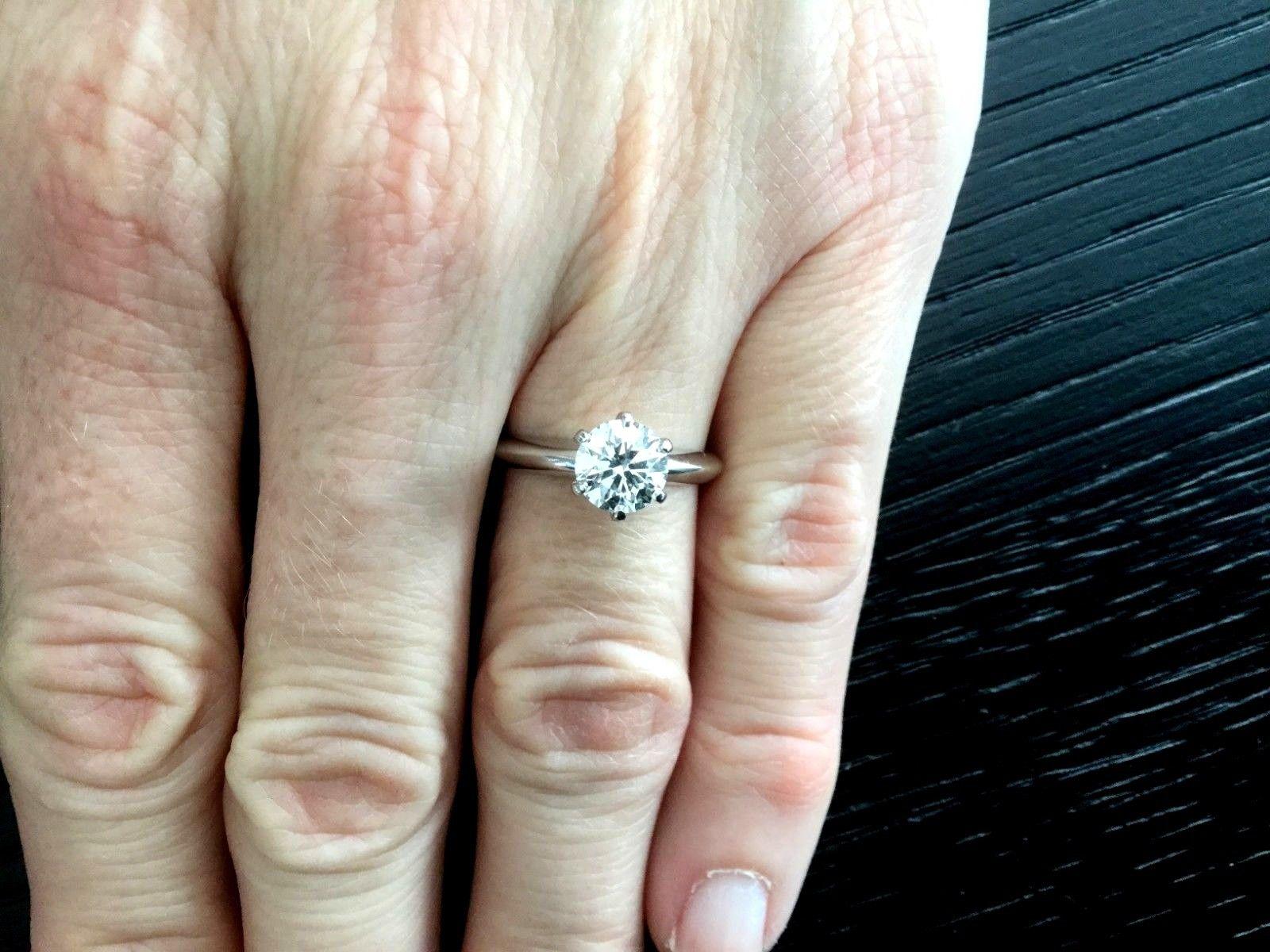 Round Cut Tiffany & Co. Platinum Diamond 1.05 Carat Round Engagement Ring H