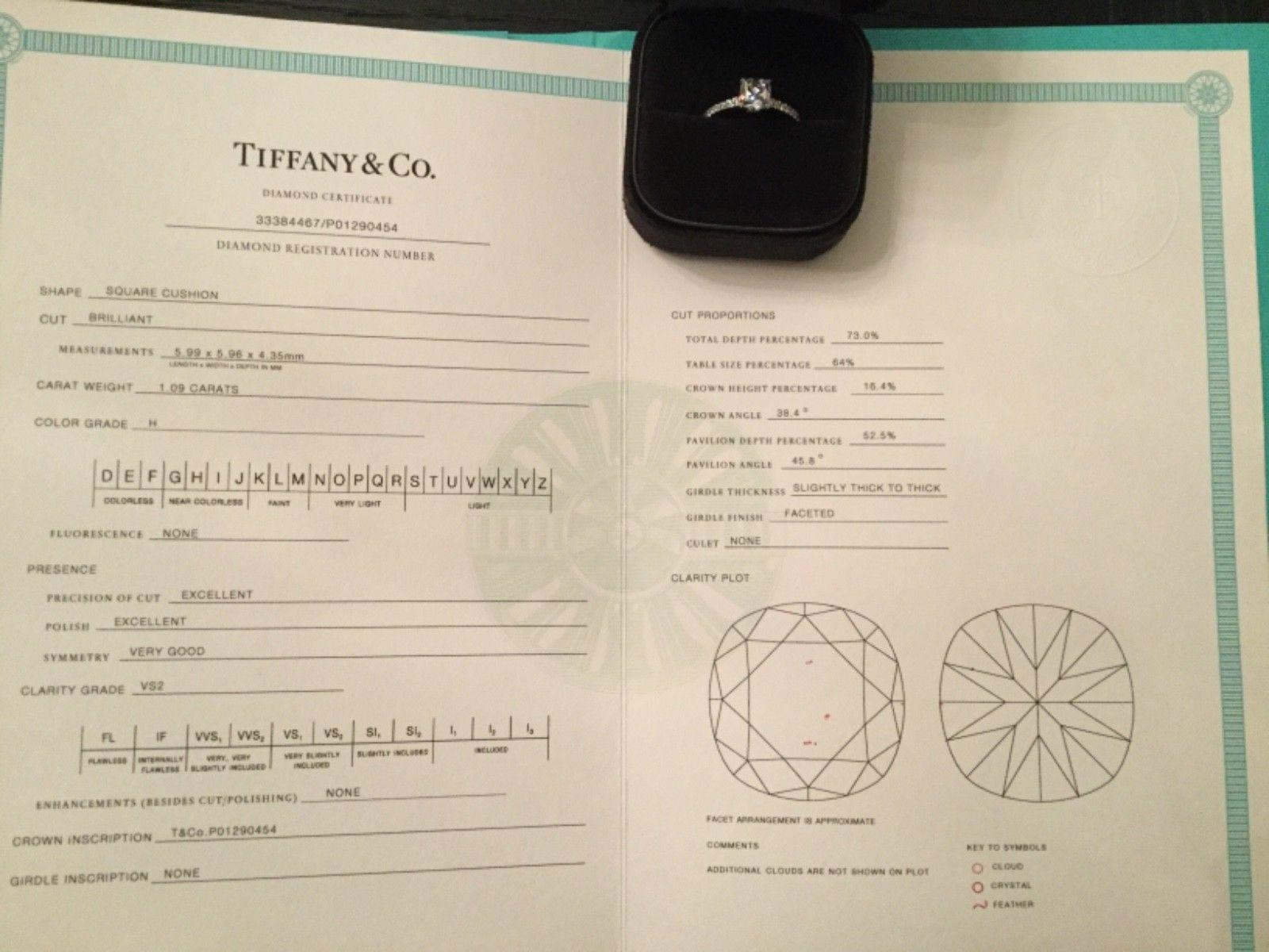 Tiffany & Co. Platinum Diamond 1.09 Carat NOVO Engagement Ring H VS2 2