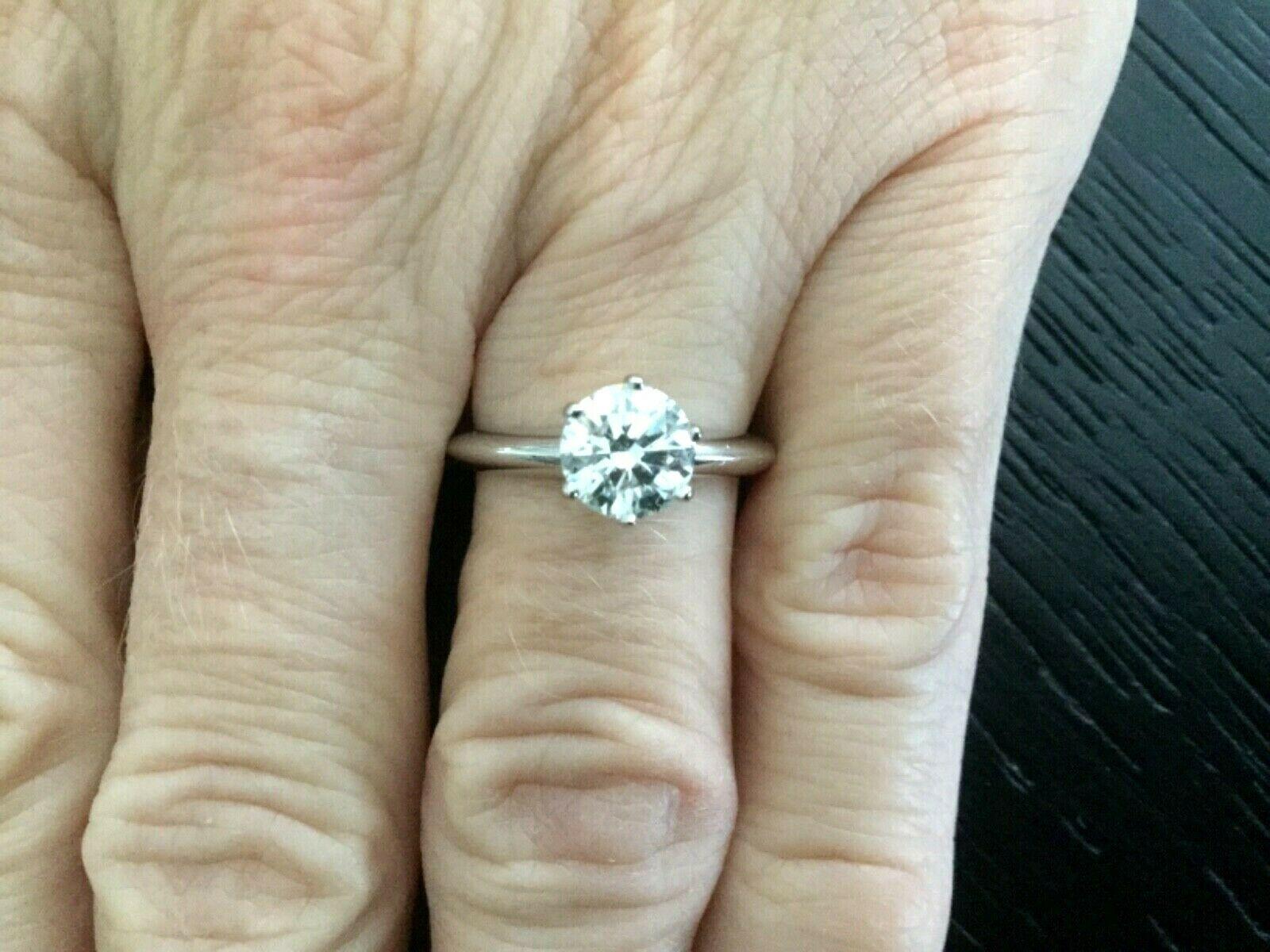 Round Cut Tiffany & Co. Platinum Diamond 1.19 Carat Round Engagement Ring H VS2 Triple Exc