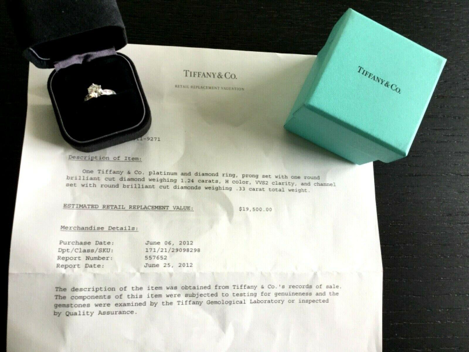 Women's Tiffany & Co. Platinum Diamond 1.24 Carat Round Engagement Ring H VVS2 For Sale