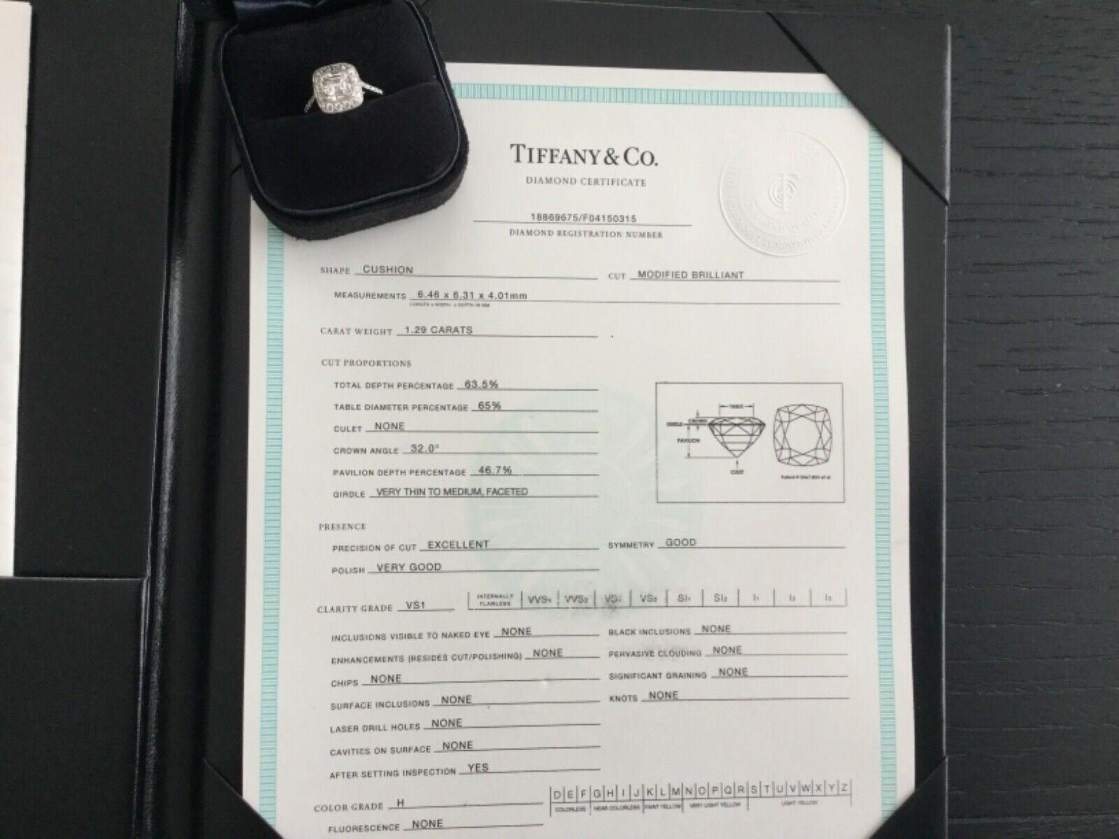 Tiffany & Co. Platinum Diamond 1.29 Carat Legacy Engagement Ring H VS1 1