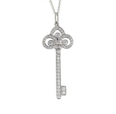 TIFFANY & Co. Platinum Diamond 1.5" Fleur de Lis Key Pendant Necklace 18"