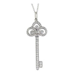 TIFFANY & Co. Platinum Diamond 1.5" Fleur de Lis Key Pendant Necklace 18"