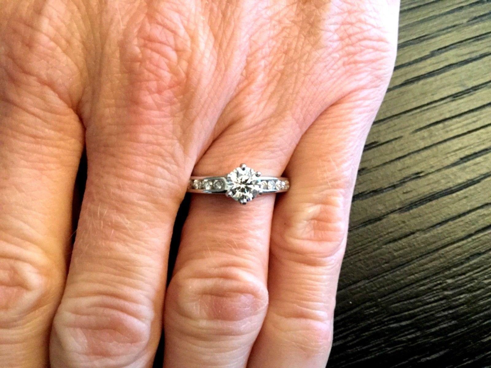 Round Cut Tiffany & Co. Platinum Diamond .74 Carat Round Engagement Ring