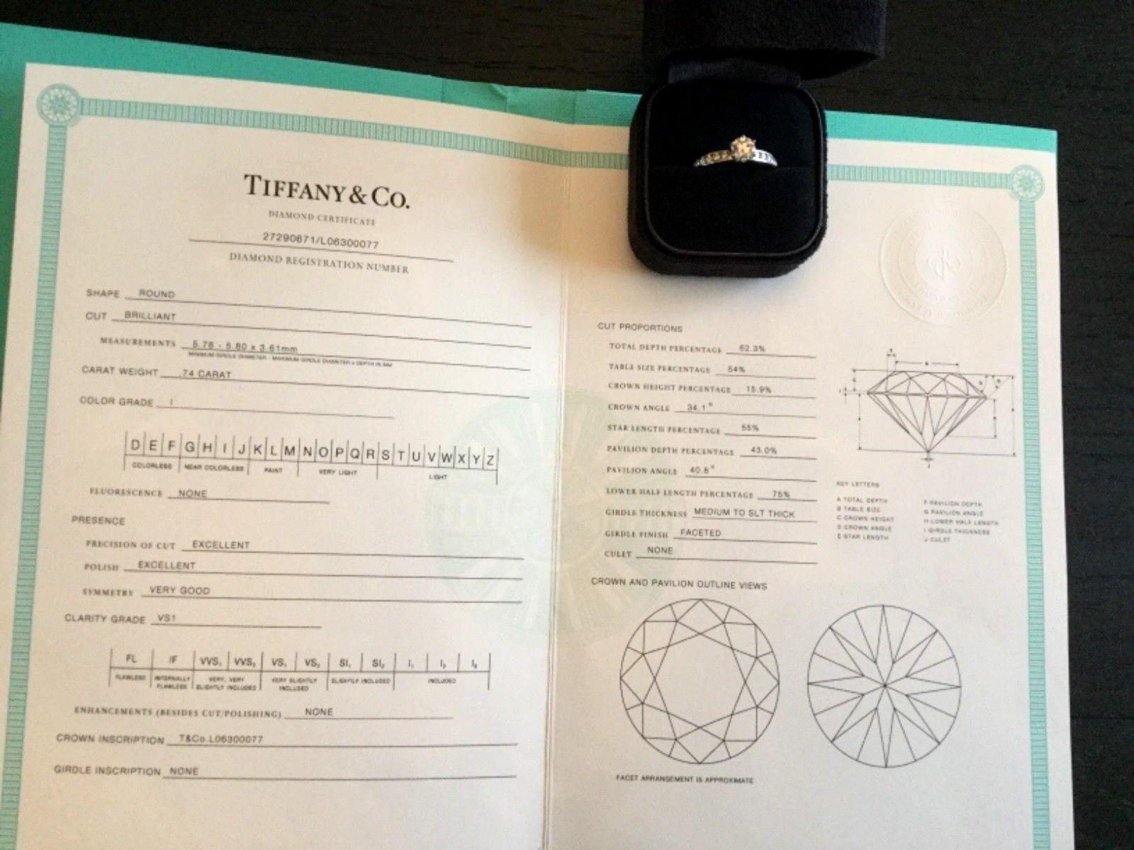 Tiffany & Co. Platinum Diamond .74 Carat Round Engagement Ring 2