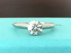 Tiffany & Co. Platinum Diamond .77 Carat Round Ring F VS2 Triple Excellent Cut