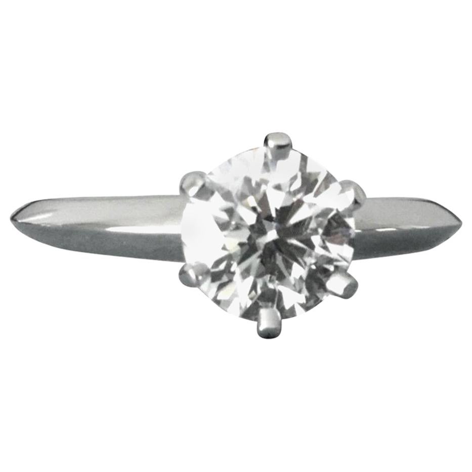 Tiffany & Co. Platinum Diamond .77 Carat Round Ring F VS2 Triple Excellent Cut For Sale