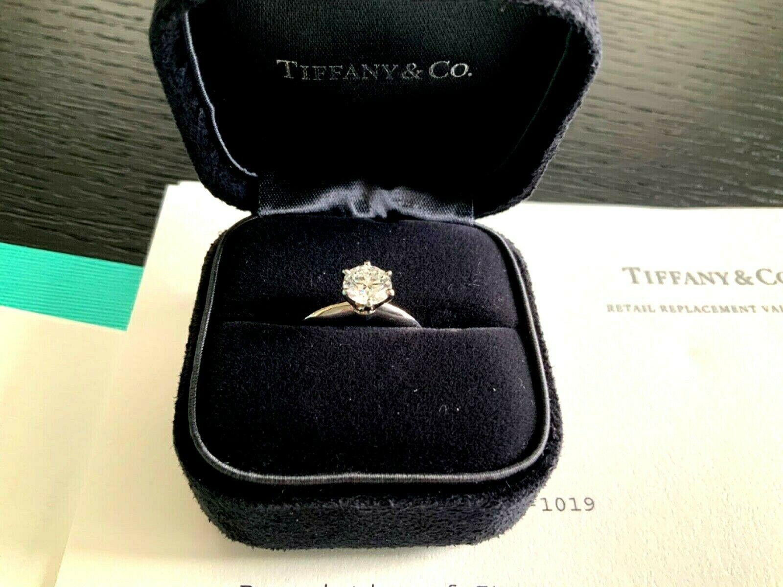 Tiffany & Co. Platinum Diamond .90 Carat Round Ring H VS1 Triple Exc 2017 Model For Sale 7