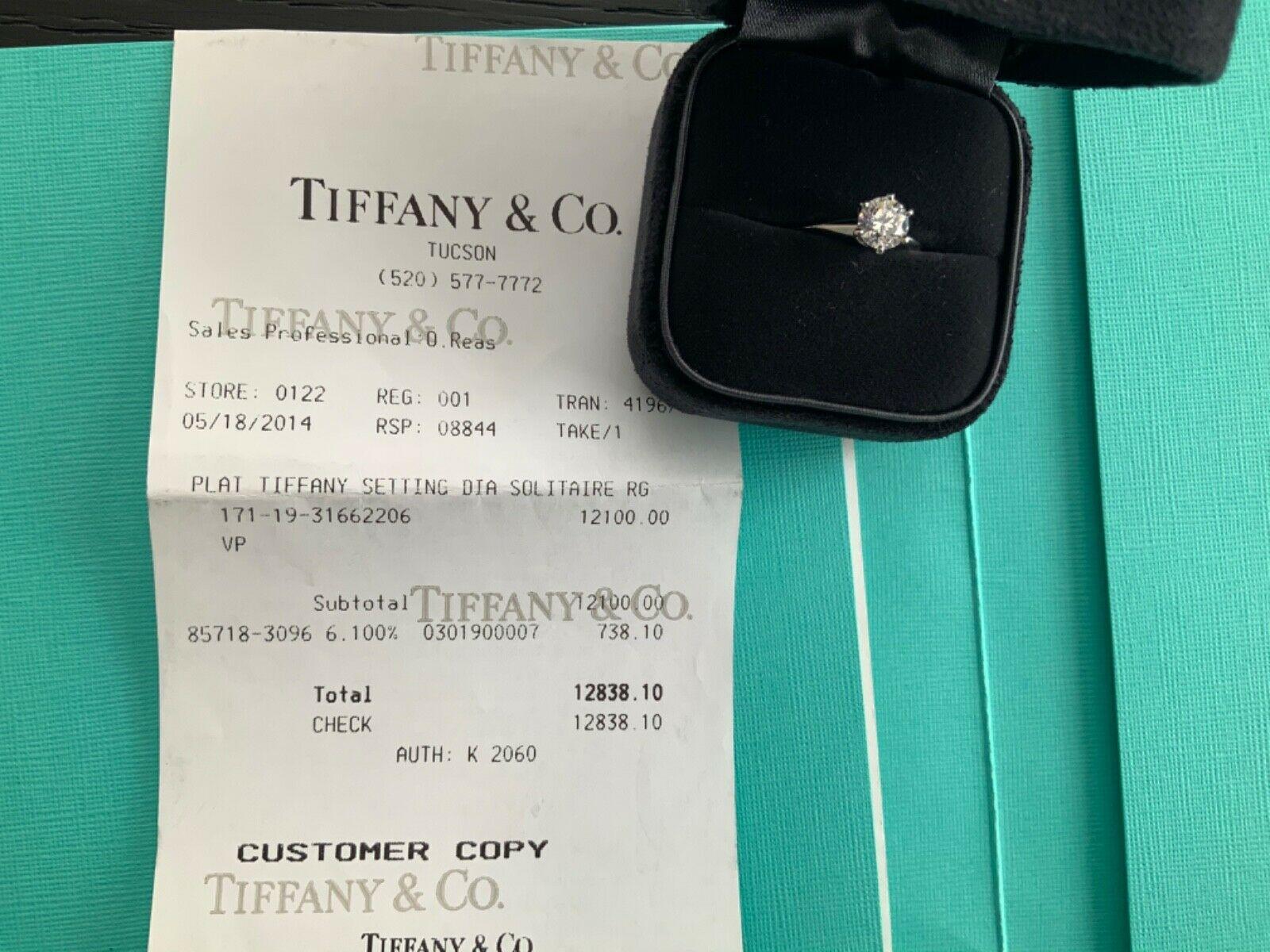 Tiffany & Co. Platinum Diamond .91 Carat Round Ring H VVS1 Triple Excellent Cut For Sale 2