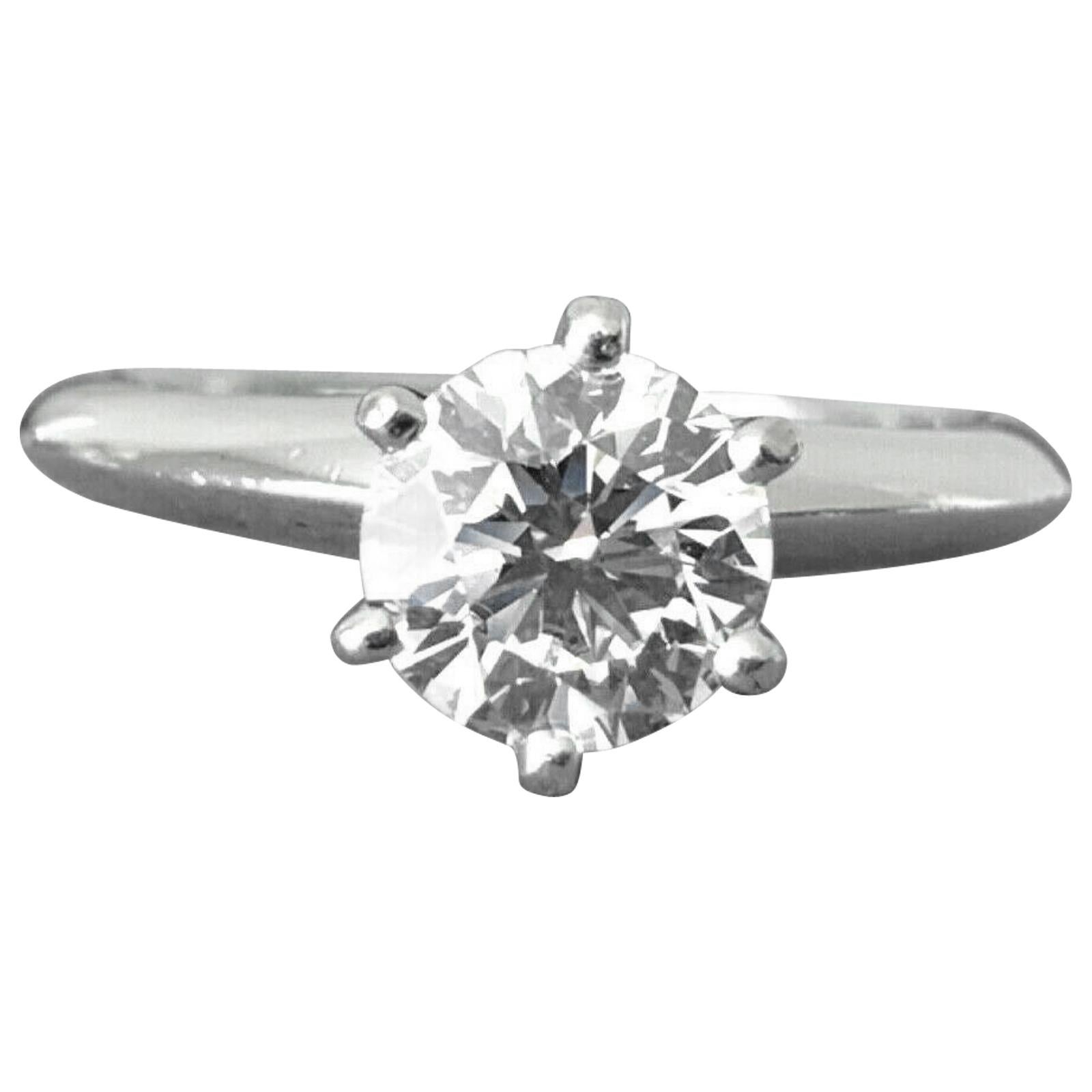 Tiffany & Co. Platinum Diamond .91 Carat Round Ring H VVS1 Triple Excellent Cut For Sale