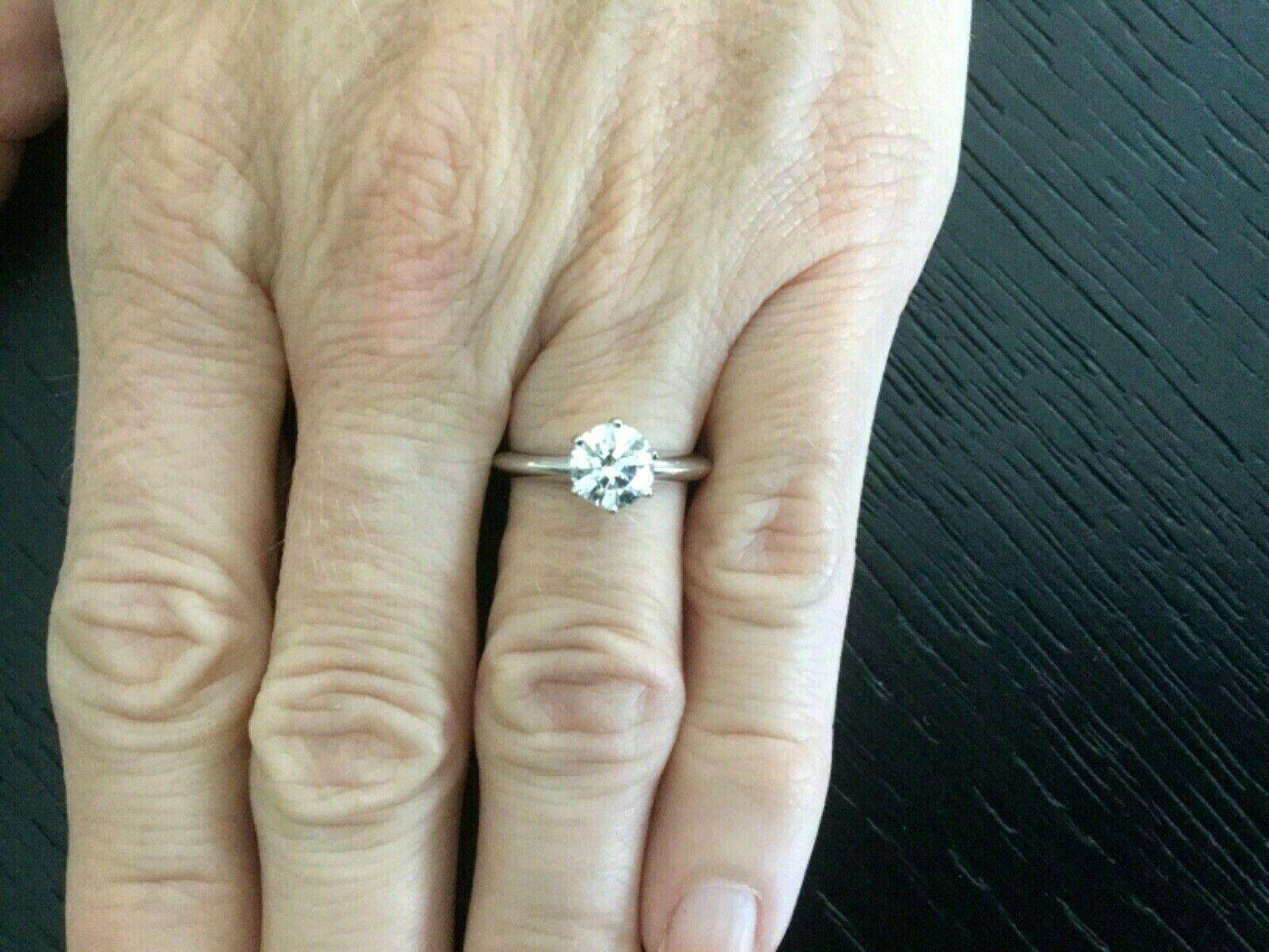 Tiffany & Co. Platinum Diamond .92 Carat Round Ring G VVS2 Triple Excellent Cut In Excellent Condition For Sale In Middletown, DE