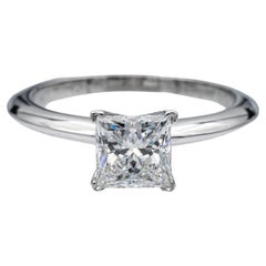 Tiffany & Co. Platinum Diamond .97Ct FVVS1 SolitairePrincess Cut Engagement Ring