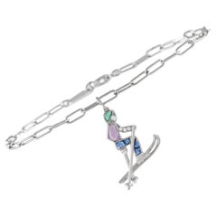 Tiffany & Co. Platinum Diamond, Amethyst, Emerald, & Sapphire Ski Charm Bracelet