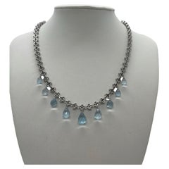 Tiffany & Co. Platinum Diamond and Briolette Aquamarine 'Crochet Lace' Necklace