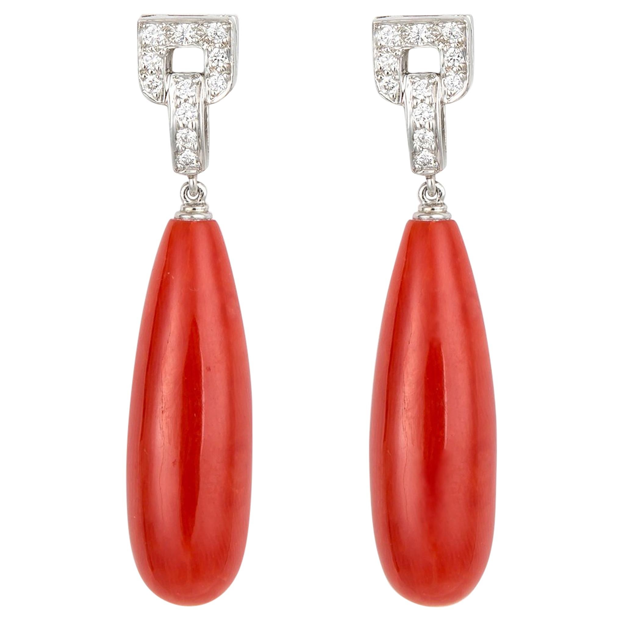  Tiffany & Co. Platinum Diamond and Coral Drop Earrings