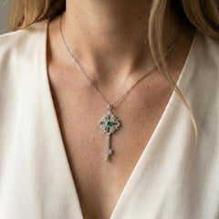 Tiffany & Co. Platinum Diamond and Emerald Tiffany Keys Pendant Necklace