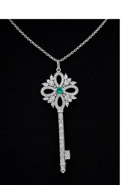 Tiffany & Co. Platinum Diamond and Emerald Tiffany Keys Pendant Necklace