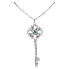 Tiffany & Co. Platinum Diamond and Emerald Tiffany Keys Pendant Necklace
