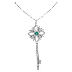 Tiffany & Co. Platinum Diamond and Emerald Tiffany Keys Pendant Necklace