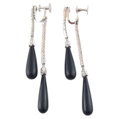 Tiffany & Co. Platinum Diamond and Onyx Tear Drop Earrings