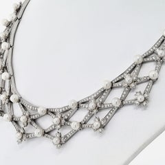 Tiffany & Co. Platinum Diamond And Pearl Collar Bib Necklace