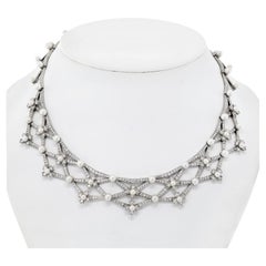 Vintage Tiffany & Co. Platinum Diamond And Pearl Collar Bib Necklace