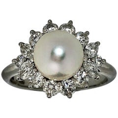 Tiffany & Co. Platinum Diamond and Pearl Ring