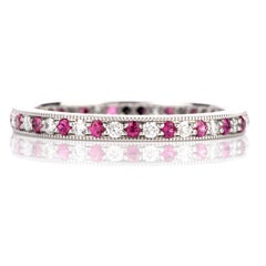 Tiffany & Co. Platinum Diamond and Pink Sapphire Eternity Band $3100.00