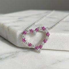 Tiffany & Co. Platinum Diamond and Pink Sapphire Heart Pendant Necklace
