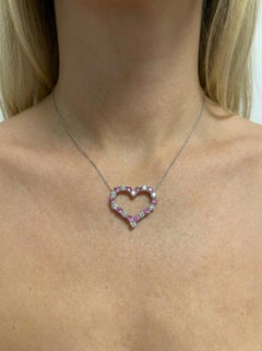 Tiffany & Co. Platinum Diamond and Pink Sapphire Heart Pendant Necklace