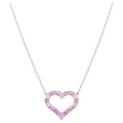 Tiffany & Co. Platinum Diamond and Pink Sapphire Heart Pendant Necklace