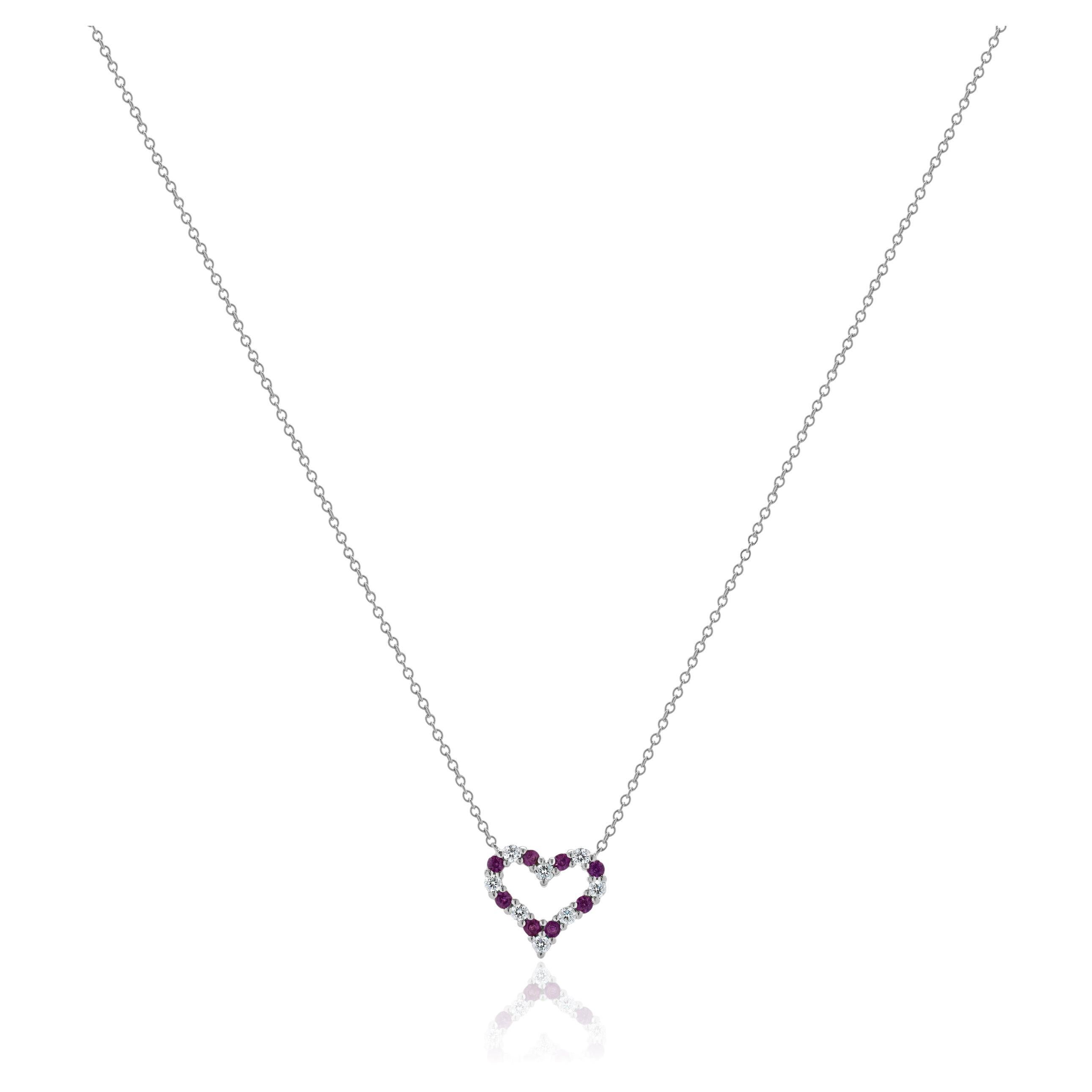 Tiffany & Co. Platinum Diamond and Pink Sapphire Open Heart Necklace For Sale