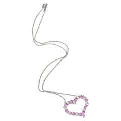 Tiffany & Co. Platinum Diamond and Pink Sapphire Open Heart Pendant Necklace