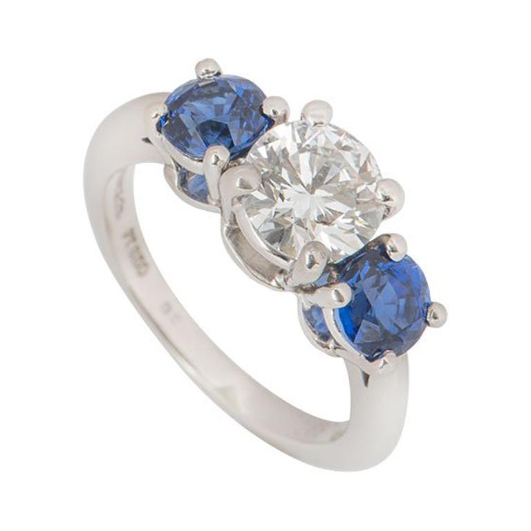 Tiffany & Co. Platinum Diamond and Sapphire Ring 1.06 Carat