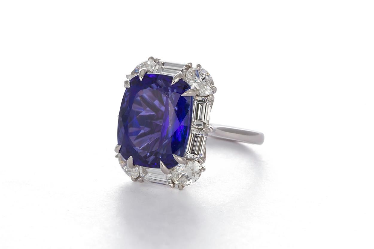 Modern Tiffany & Co. Platinum Diamond and Tanzanite Cocktail Ring