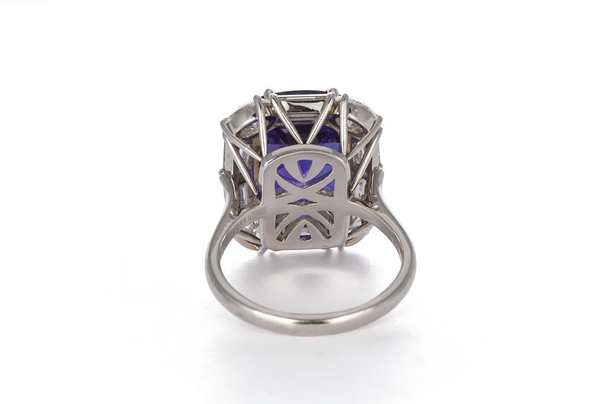 Tiffany & Co. Platinum Diamond and Tanzanite Cocktail Ring In Excellent Condition In Tustin, CA