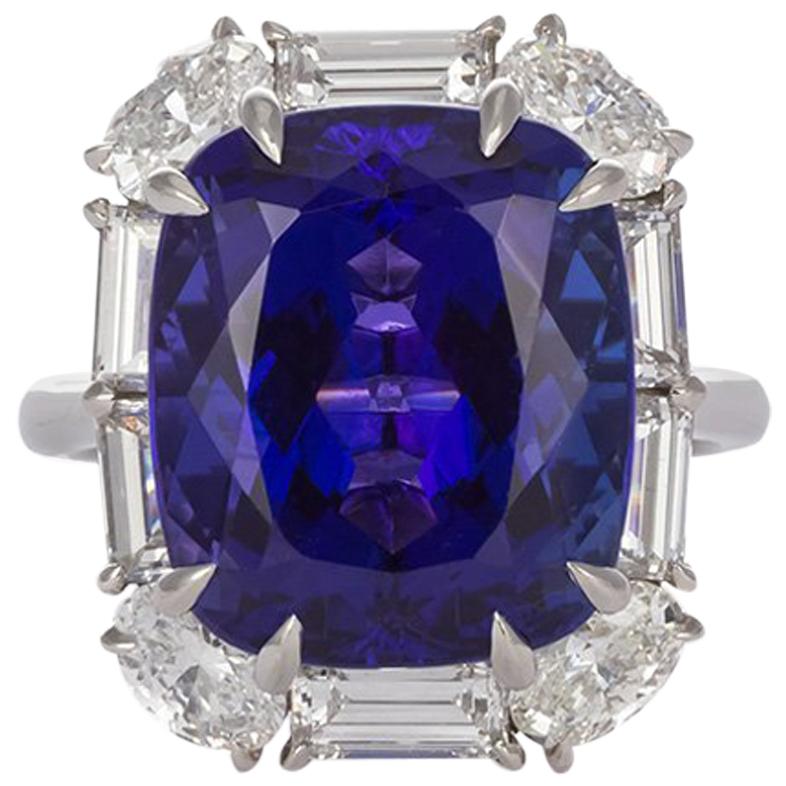 Tiffany & Co. Platinum Diamond and Tanzanite Cocktail Ring