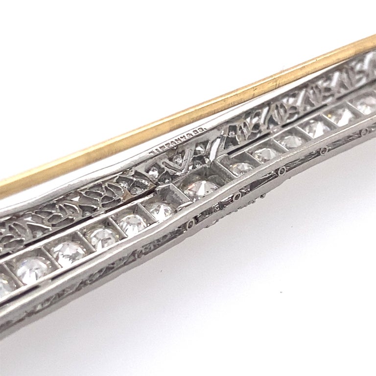 Tiffany & Co. Platinum Diamond Art Deco Bar Pin Brooch For Sale 2