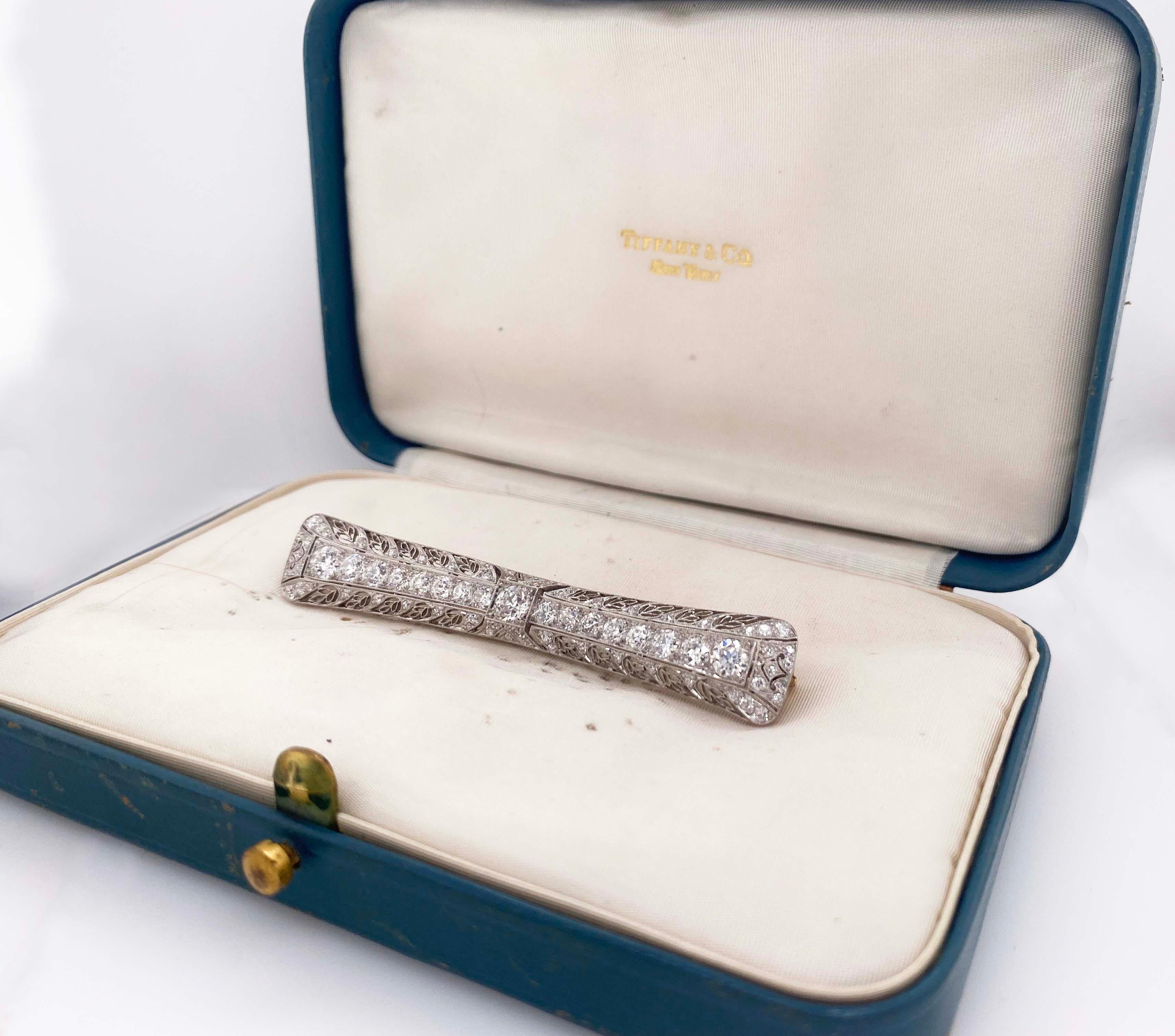 Women's Tiffany & Co. Platinum Diamond Art Deco Bar Pin Brooch For Sale