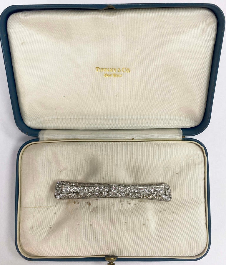 Tiffany & Co. Platinum Diamond Art Deco Bar Pin Brooch For Sale 4